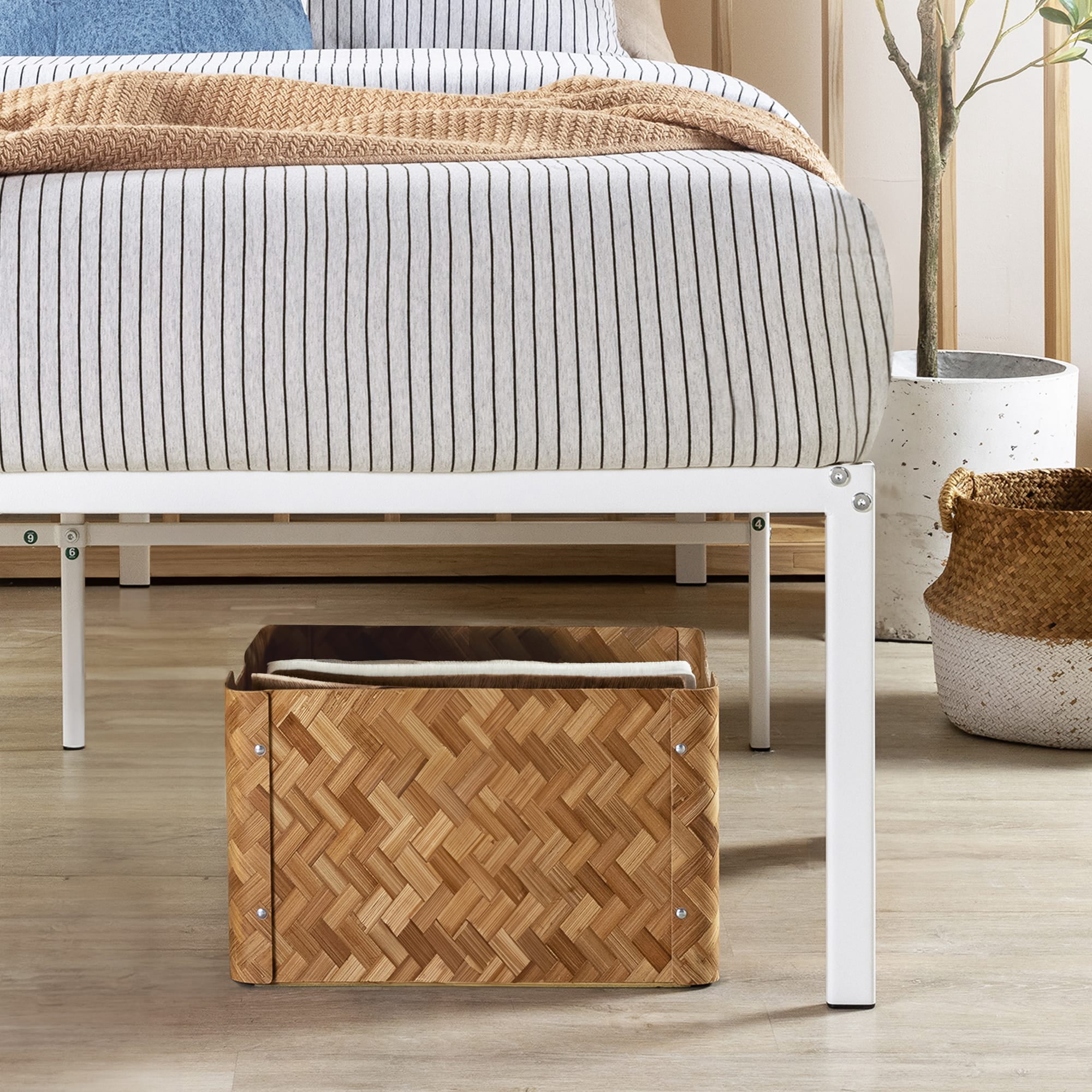 Mellow 18" Metal Platform Bed Frame with Heavy Duty Steel Slats, White, King