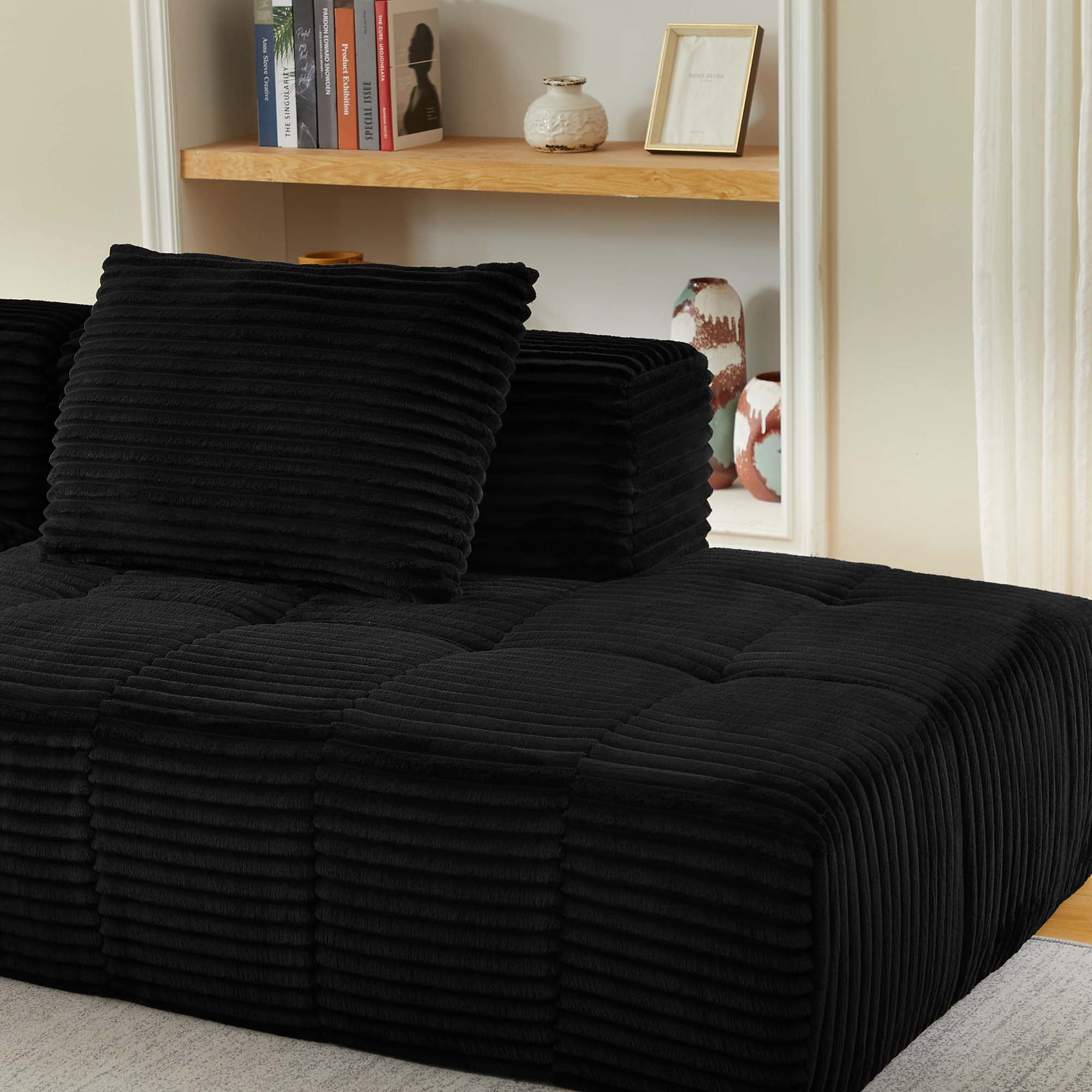 Miniyam 108 in 3 Seats L-Shape Modular Compressed Couch, Sectional Sofa with Chaise Lounge, Upholstered Oversized Tufted Couches for Living Room, Black