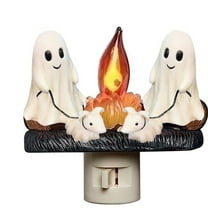 2025 Ghost Campfire Flickering Nightlight-2 Ghosts Roasting Marshmallows at Campfire, 3D Spooky Fire Marshmallow Night Light, 4in LED Campfire Night Lights 0.5W, Halloween Night Lights Room Decor