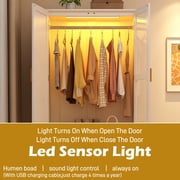2 Doors Armoire Wardrobe Closet for Bedroom, with Mirror & 2 Drawers & LED Sensor Light, 71 H Wardrobe Closet Cabinet with Hanging Rod, Glass Doors