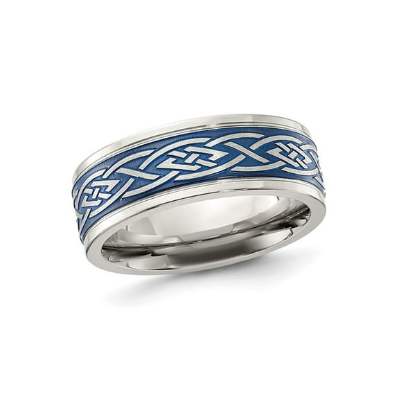 Mens Stainless Steel Blue Plated Celtic Band Ring (8.00mm)