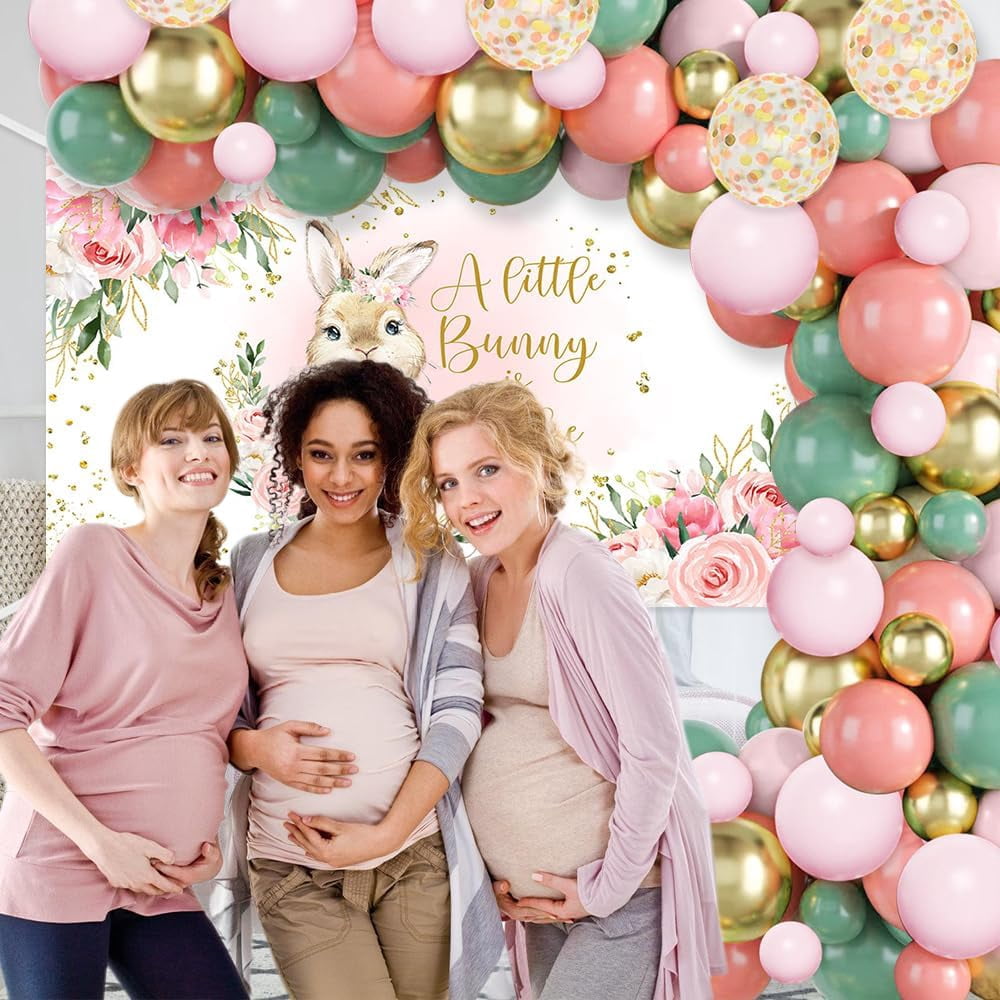 Easter Balloon Arch Kit For Baby Shower With Bunny Banner Pink Party Decorations Baby Girl Shower Supplies
