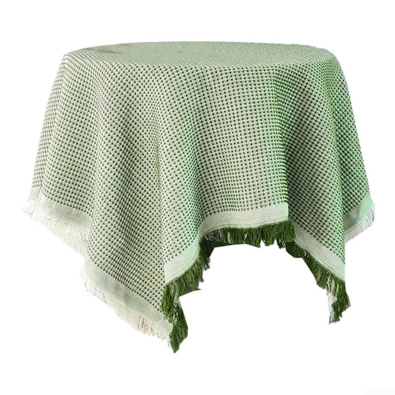 Elegant Round Soft Cotton Linen Tablecloth with Elegant Tassels and Practical Wrinkle Resistant Design for Dinning Room (Green90*90cm )