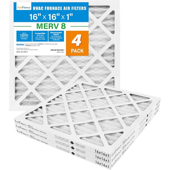 16x16x1 Air Filter MERV 8 Dust Defense (4-Pack) Pleated HVAC Furnace Air Filters, Replacement for Home AC & Heating Systems, Actual Size: 15.75" x 15.75" x 0.75"