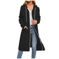 thumbnail image 2 of Women's Long Hoodies Tunic Winter Fleece Jackets Casual Fashion Solid Color Long Sleeve Hooded Pocket Zipper Drawstring Pocket Tops Sweatshirts 2025 Fall Outwear Coat Tops Black,L, 2 of 4