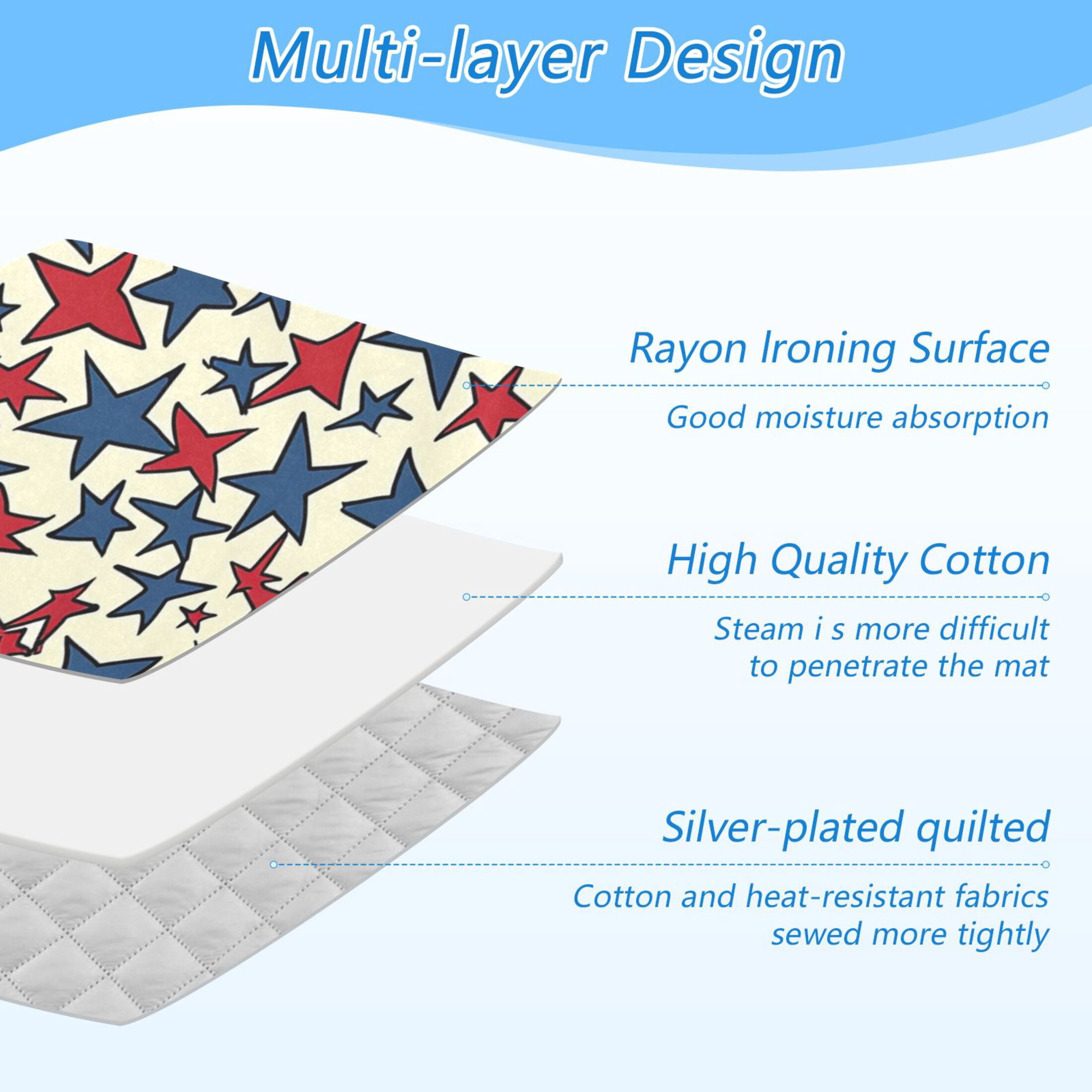 Stars in Blue and Red Ironing Mat Blanket Portable Travel Ironing Pad Heat Resistant Pad 47.2" x 27.6”
