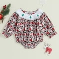 thumbnail image 2 of Newborn Baby Girl Christmas Outfit Floral Print Smocked Bubble Romper Candy Cane Embroidery Xmas Holiday Clothes, 2 of 8