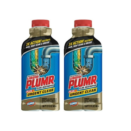 (2 Pack) Liquid-Plumr Pro-Strength Clog Remover, Urgent Clear, 17