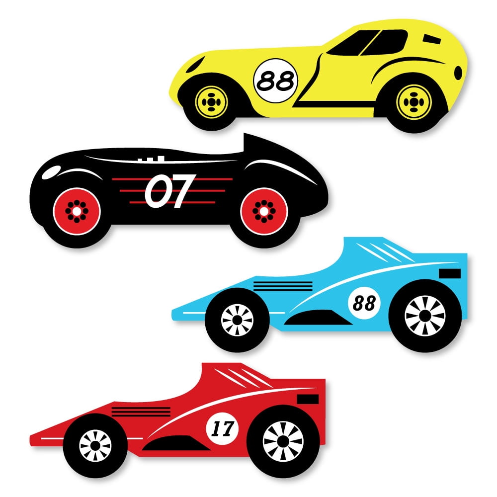 Racecar Race Car Baby Shower or Birthday Party Paper Cut-Outs /& Striped Paper Straws Die-Cut Straw Decorations 24 Ct Let/'s Go Racing