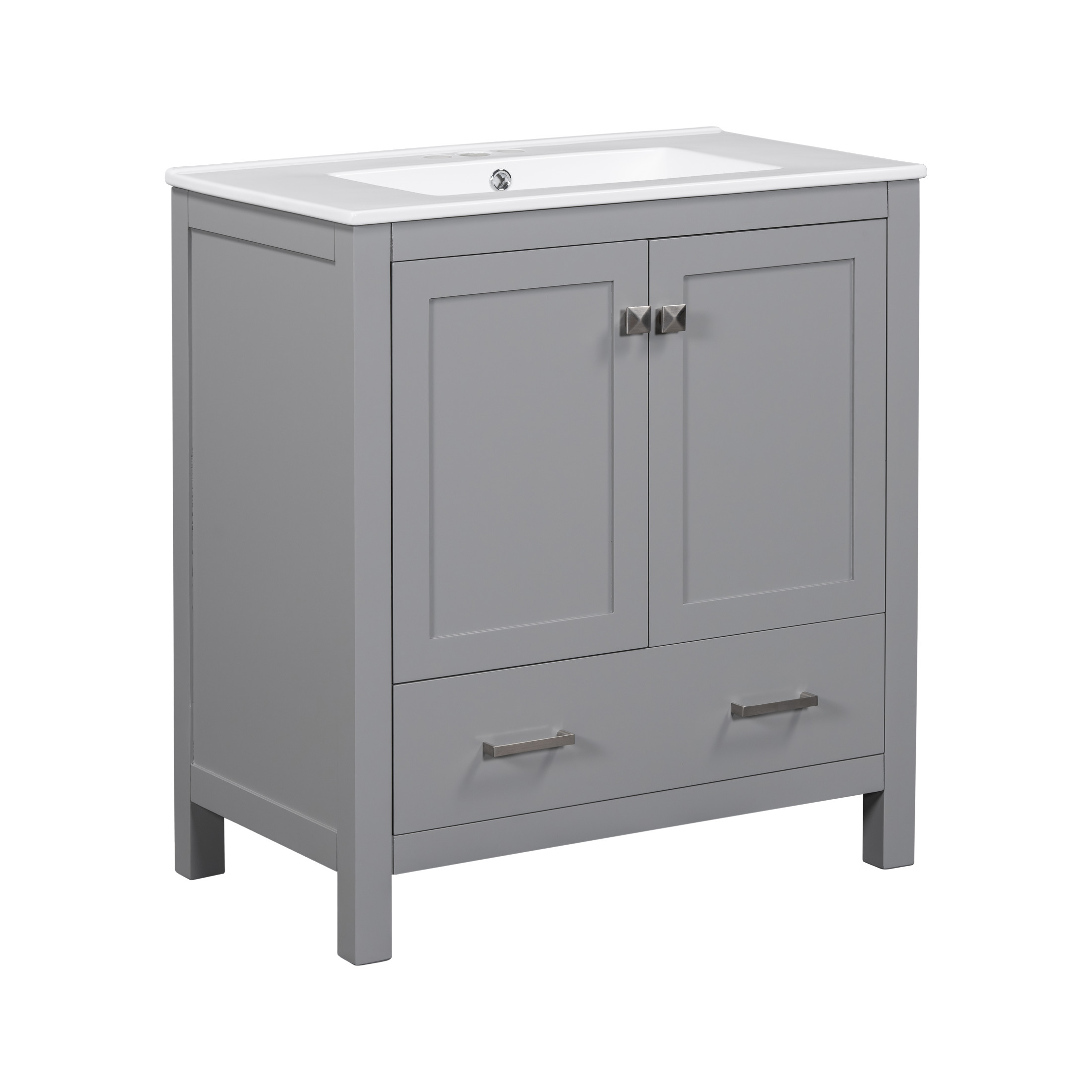 Zolaris Modern Bathroom Vanity with Ceramic Sink, Shelves, Drawers, Wood, Gray