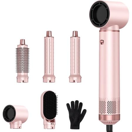 5 in 1 Hair Styler for Woman,Air Curling Wrap Drying Curling Straightening & Volumizing Hot Air Curler Dryer Brush Tool Set Curl Styling Tools Hair Styling at Home Travel -Pink