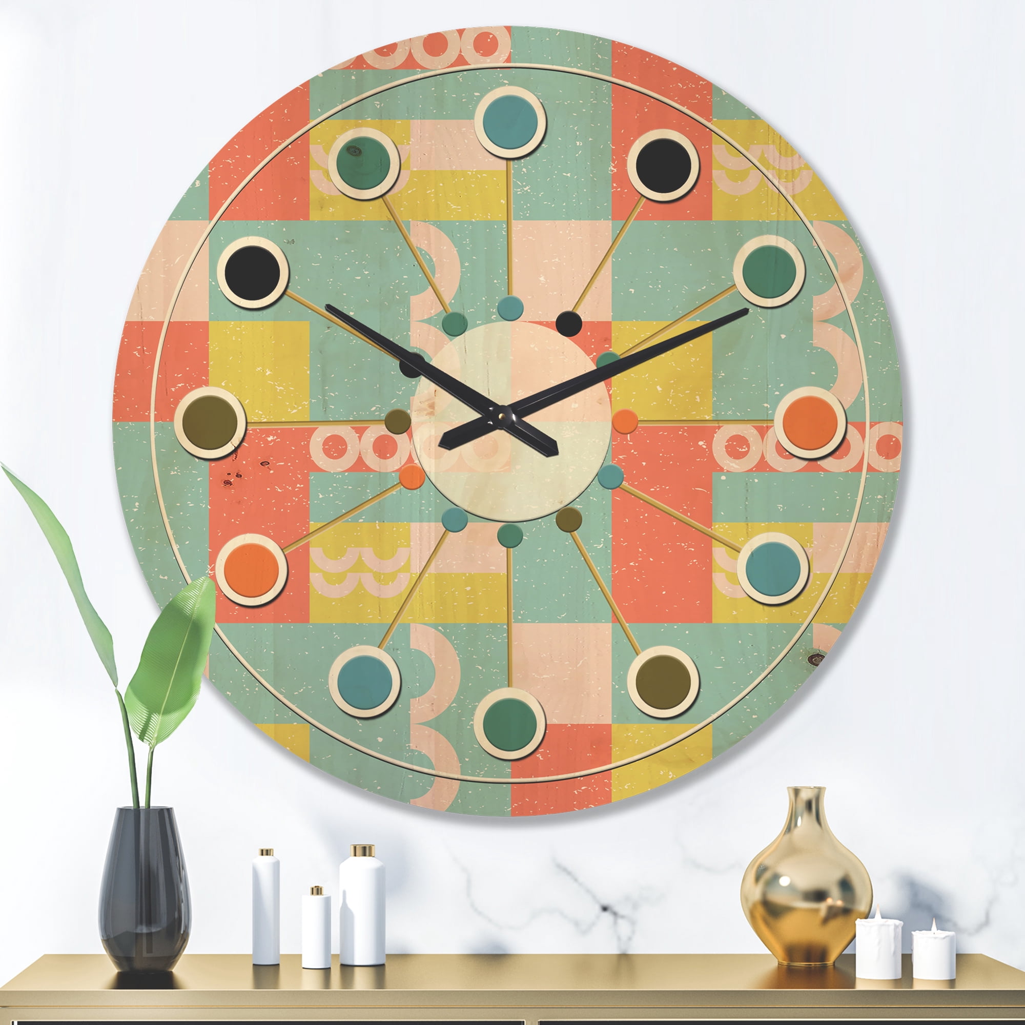 Designart 'Abstract Retro Design IX' Mid-Century Modern Wood Wall Clock