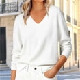 thumbnail image 3 of TKKCS Womens Long Sleeve Knit Sweaters- Soft Lightweight Loose Fit Pullover V Neck Casual Tops White Size S, 3 of 5