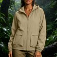 thumbnail image 6 of thefnos Womens Plus Size Cargo Jacket Zip Up Long Sleeve Hooded Coat Fall Solid Color Vintage Trench Coat with Pockets Casual Fashion Clothes, Khaki 2XL, 6 of 9