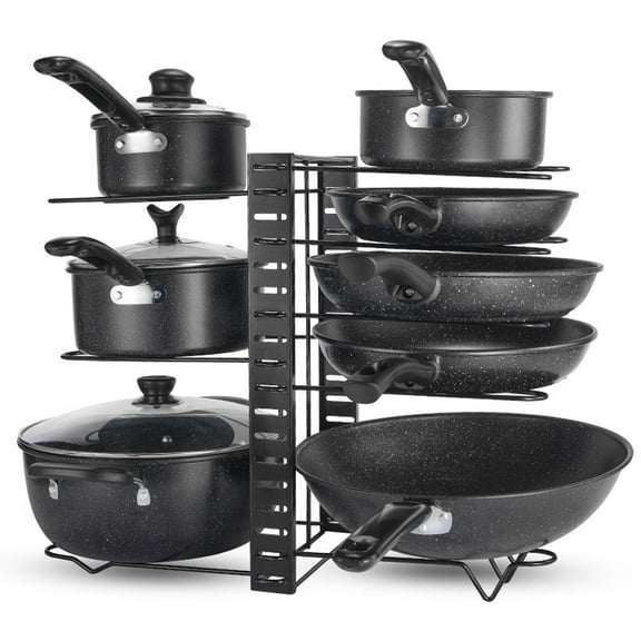 CACAGOO 8 Tier Pot and Pan Rack Pot Organizer with 3 DIY Methods Metal Rack