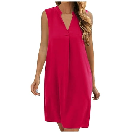 Blphud Clearance Dress Summer Dresses for Women 2024 Midi Dress 2024 Summer Dresses for Women Sleeveless Beach Tshirt Casual Tank Dress Travel Dress Women Hot Pink S