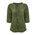 thumbnail image 4 of ManxiVoo Cozy Pocket Detail Sweatshirt for Women Three Quarter Sleeve Linen Blend Top Relaxed Lounge Wear XXXXL Size Blackish Green, 4 of 4