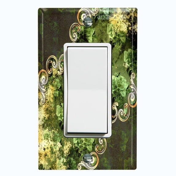 Metal Light Switch Plate Cover Elegant Green Floral Frame Damask DAM072