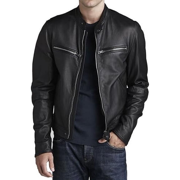 Men's Genuine Black Lambskin Leather Jacket Motorcycle Biker Jacket A694