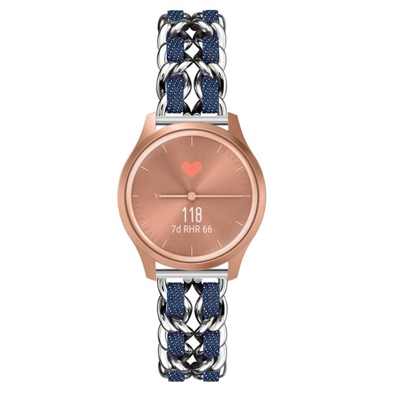 Leather Metal Band Compatible With Garmin Vivomove Sport/Luxe/style/hr/Trend Band, Stainless Steel Metal Cowboy Chain Style Replacement for Band Garmin Vivomove Sport/Luxe/style/hr/Trend