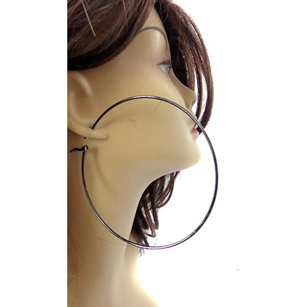 Divas Diggables Large 3.5 inch Hoop Earrings Black Hoop Earrings