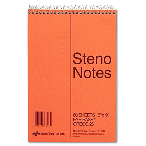 Cuaderno de taquigrafía nacional Rediform cubierta tablero marrón papel verde Eye-Ease regla Gregg 6' x 9' 60 hojas