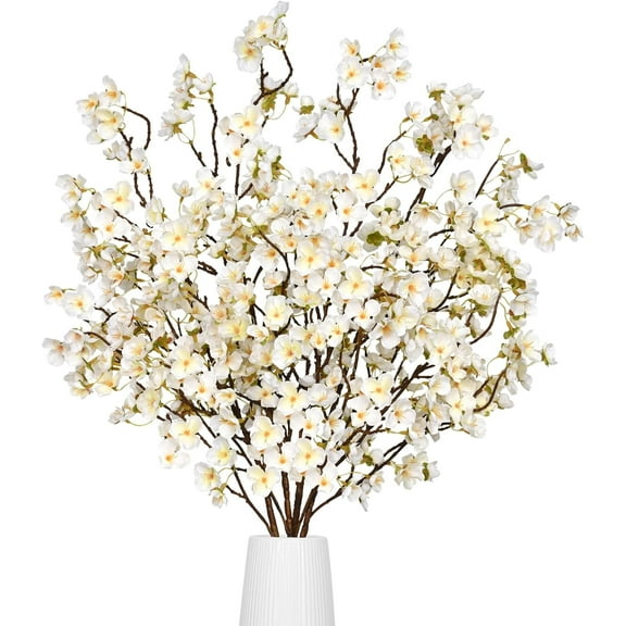 Waipfaru Artificial Cherry Blossom Branches, 40''Long Stems Faux Cherry Blossom Arrangement for Home Decoration,Wedding Party (4Pcs,White)