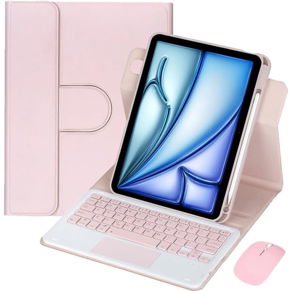 360° Rotatable Trackpad Keyboard Case w/ Pen Holder for iPad Air 11" M2/M3,pink
