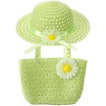 thumbnail image 1 of KAKOWELY 1 juego de sombrero de paja para niñas pequeñas, sombrero de verano, sombrilla, bolso de mano, sombrero de playa de paja, lindo bolso de mano, 1 of 5