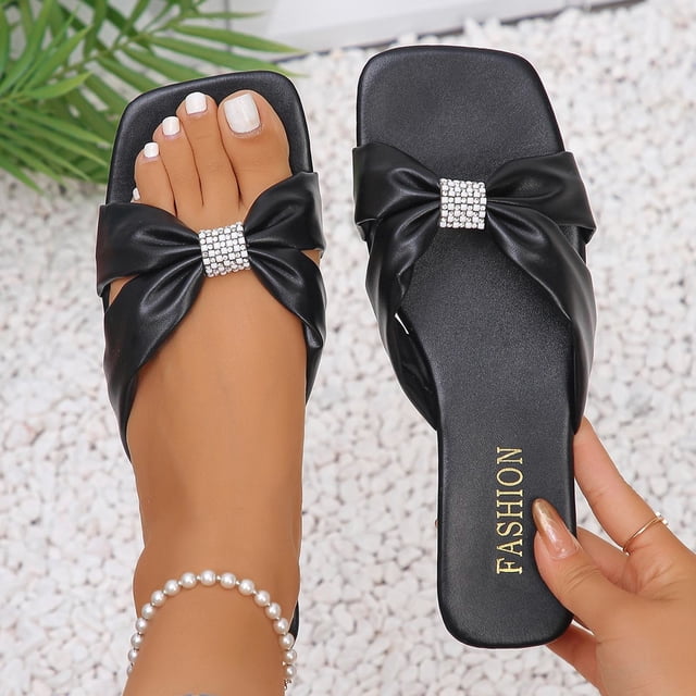 Elvqul Open Toe Slide Sandals for Women Flat Dress Plus Size Sandals Beach Basic Outdoor Ladies Summer Sandals