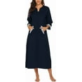thumbnail image 3 of Oudiya Women Zipper Robe Loungewear Dress Full Length Nightgown Housecoat 3/4 Sleeves Sleepwear with Pockets, 3 of 6