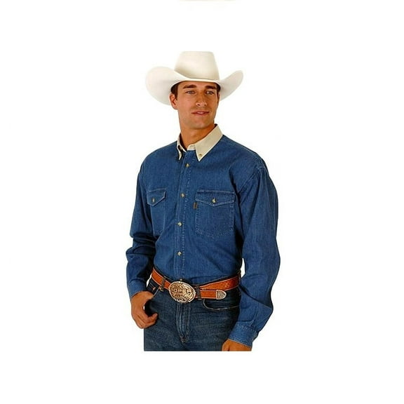 Roper Men's Contrasting Collar Twill Long Sleeve Western Shirt Big And Tall Denim X-Large Tall