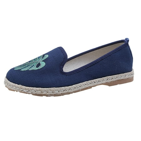 

SEMIMAY Women Cotton And Linen Ethnic Style Embroidered Floral Shoes Cloth Shoes Leaf Embroidered Espadrille Blue