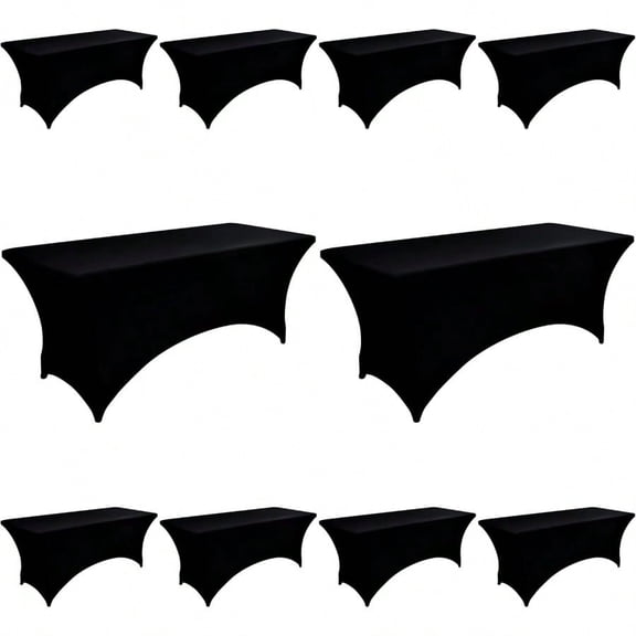 10Pack 8ft Black Spandex Table Covers For Rectangle Folding Tables Washable Elastic Tablecloth Ultimate Fitted Table Protector For Parties Trade Shows Banquet And Wedding