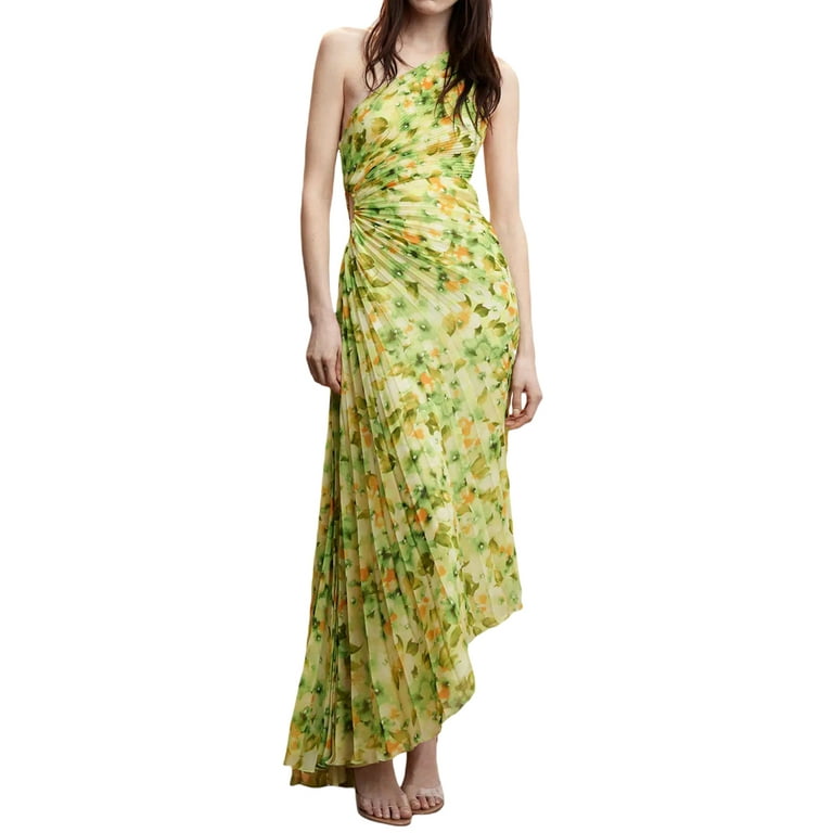 Floral Yellow One-Shoulder Evening Party Dress Floral Yellow One-Shoulder Evening Party Dress