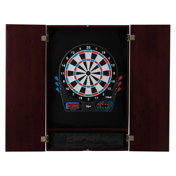 Viper Metropolitan Electronic Soft Tip Dartboard and Cabinet Bundle: Standard Set (777 Dartboard), Mahogany Finish