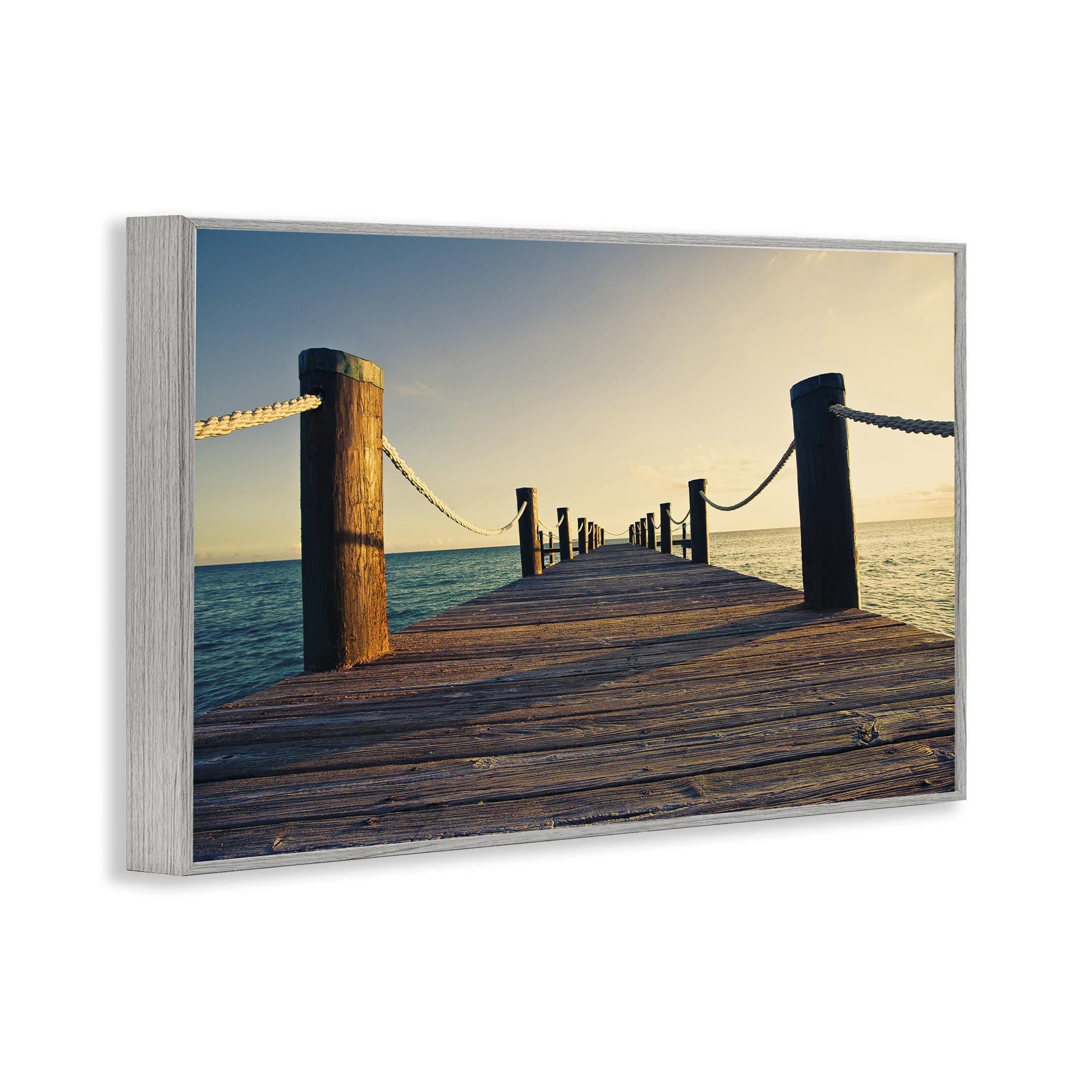 Stupell Industries Summer Coastal Dock Coastal Photography Gray Framed Art Print Wall Art, 24 x 16