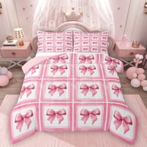 Homewish Kawaii Pink Bowknot Bedding Comforter Set 2pcs for Children Kids Teens,Dreamy Princess Twin Comforter Sets Microfiber,Geometric Plaid Stripes Breathable Bedding Set,Microfiber Bedroom Decor