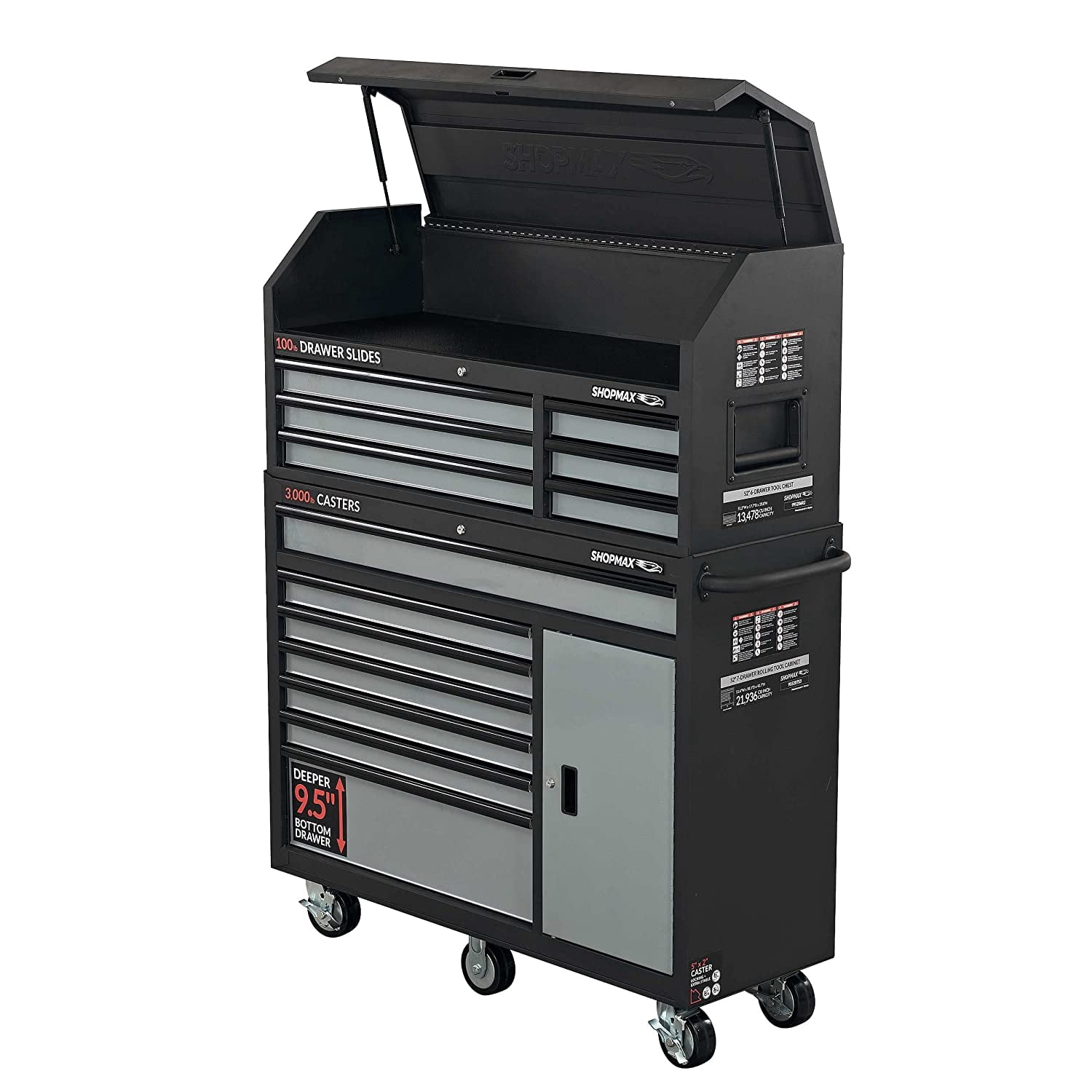 SHOPMAX, 3100 lb, 18.11" 13-Drawer Tool Chest and Cabinet Black