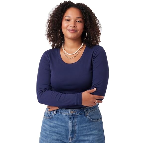Emmalise Women's Basic Long Sleeve Crew Neck Casual T-Shirt, Navy