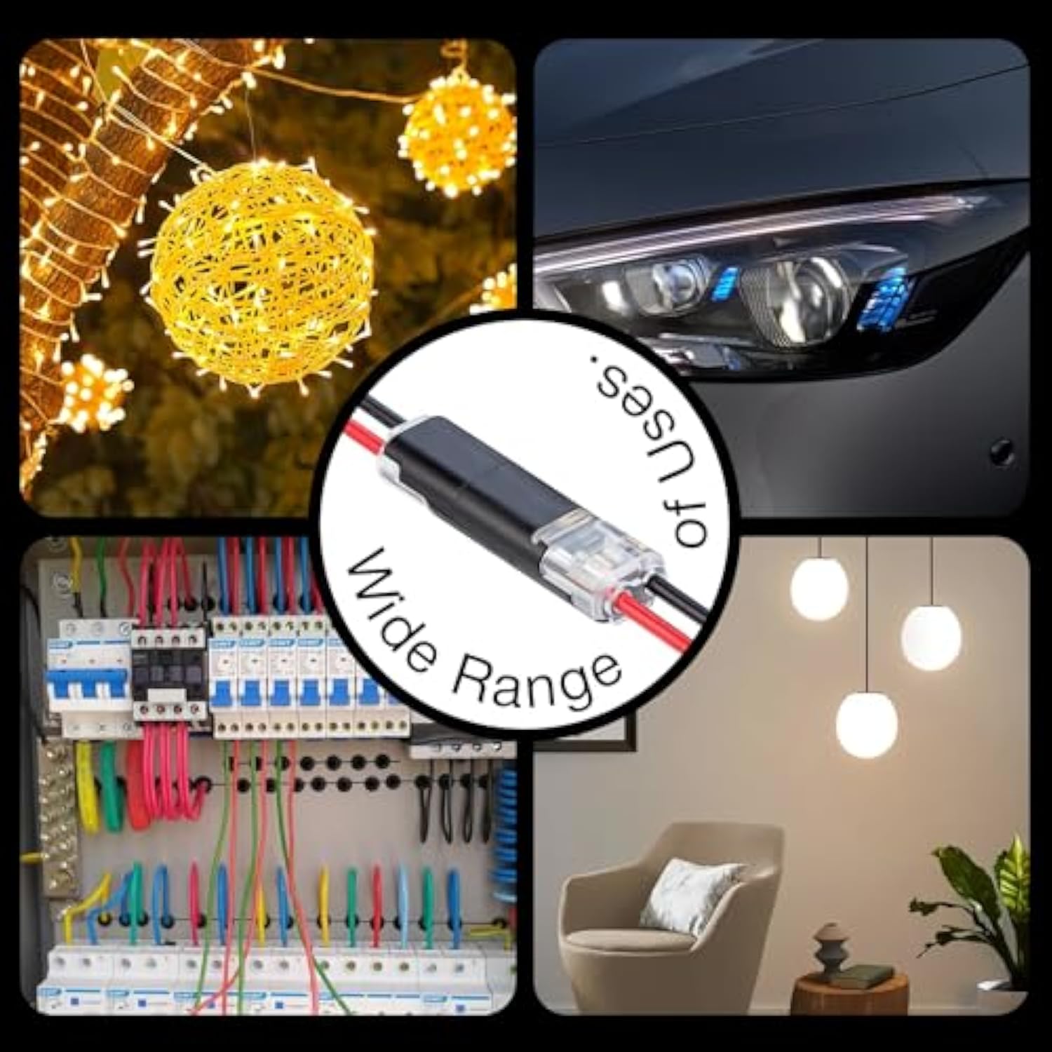 2-Pin Solderless Wire Connector – Compact Plug for LED Strips & 18–22 AWG Cables, Copper & Polycarbonate, No Strip/Solder, (100 Pcs)