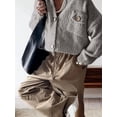 thumbnail image 6 of Womens Cropped Cardigan Sweaters Button Up Chunky Knit Long Sleeve Stand Collar Open Front Loose Jackets Gray M, 6 of 8