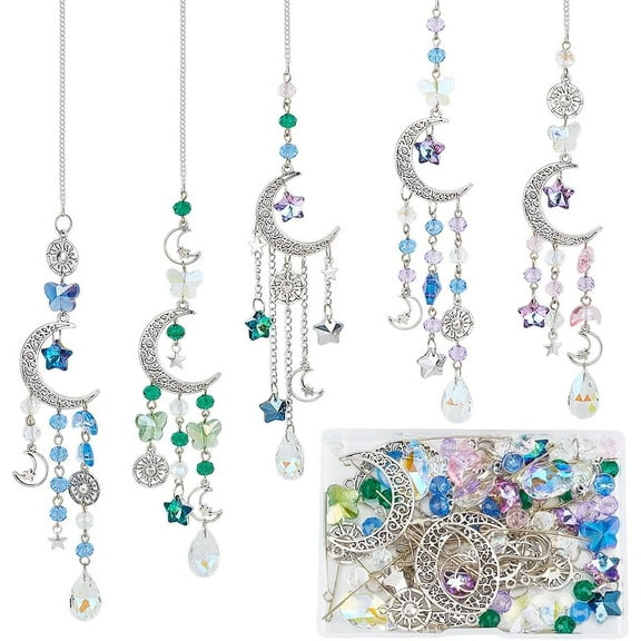 1 Box DIY 5 Sets Star Moon Sun Catchers Kit Hanging Sun Catcher Rainbow Catcher Window Hanging Suncatcher Glass Suncatchers for Windows Indoor Outdoor Home Garden Decor colorful
