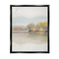 Stupell Industries Misty Distant Lake Landscape Design Graphic Art Jet Black Floating Framed Canvas Print Wall Art, Design by Kim Allen