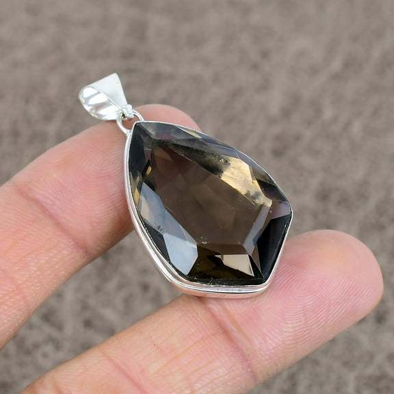 Smoky Topaz 925 Sterling Silver Gemstone Handmade Jewelry Pendant 1.81"