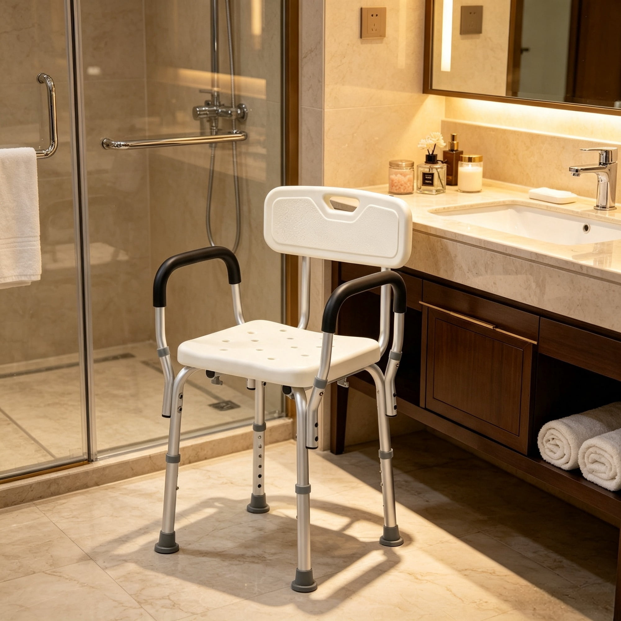 Adjustable Shower Chair with Back, 350 LBS Non-Slip Bath Bench for Bathtub & Bathroom
