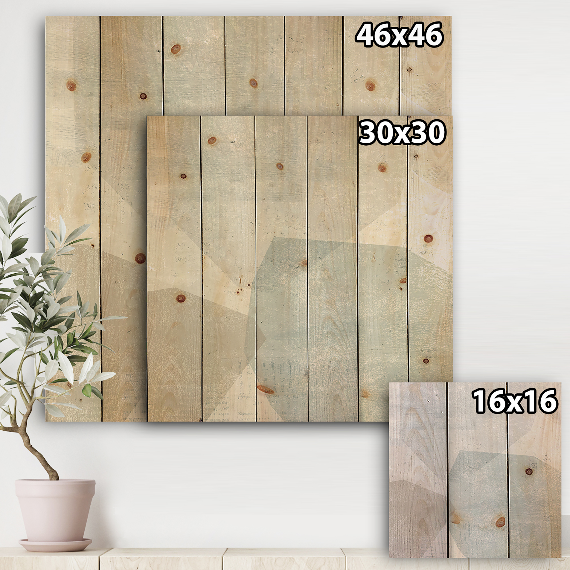 Designart 'Grey and White Collage II' Modern & Contemporary Print on Natural Pine Wood