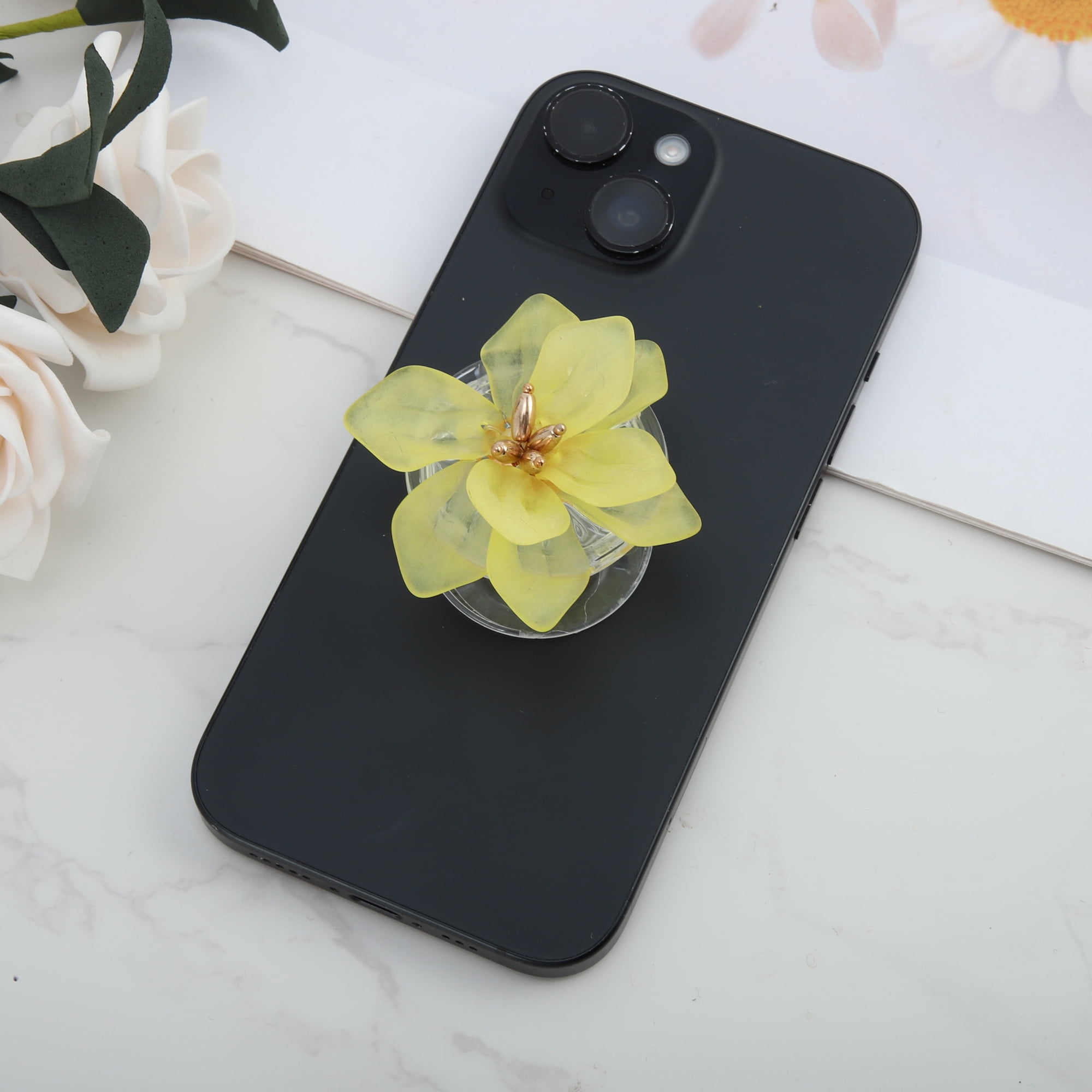 Unique Bargains Resin Lotus Phone Grip 1 Pc Yellow