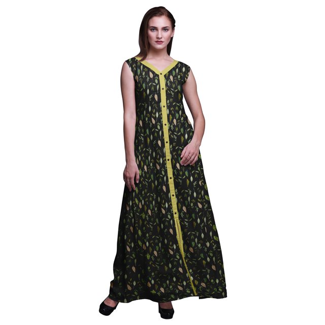 Bimba Robe Longue Décontractée d'Été Sans Manches à Fente avant Imprimée pour Femmes - Grand
