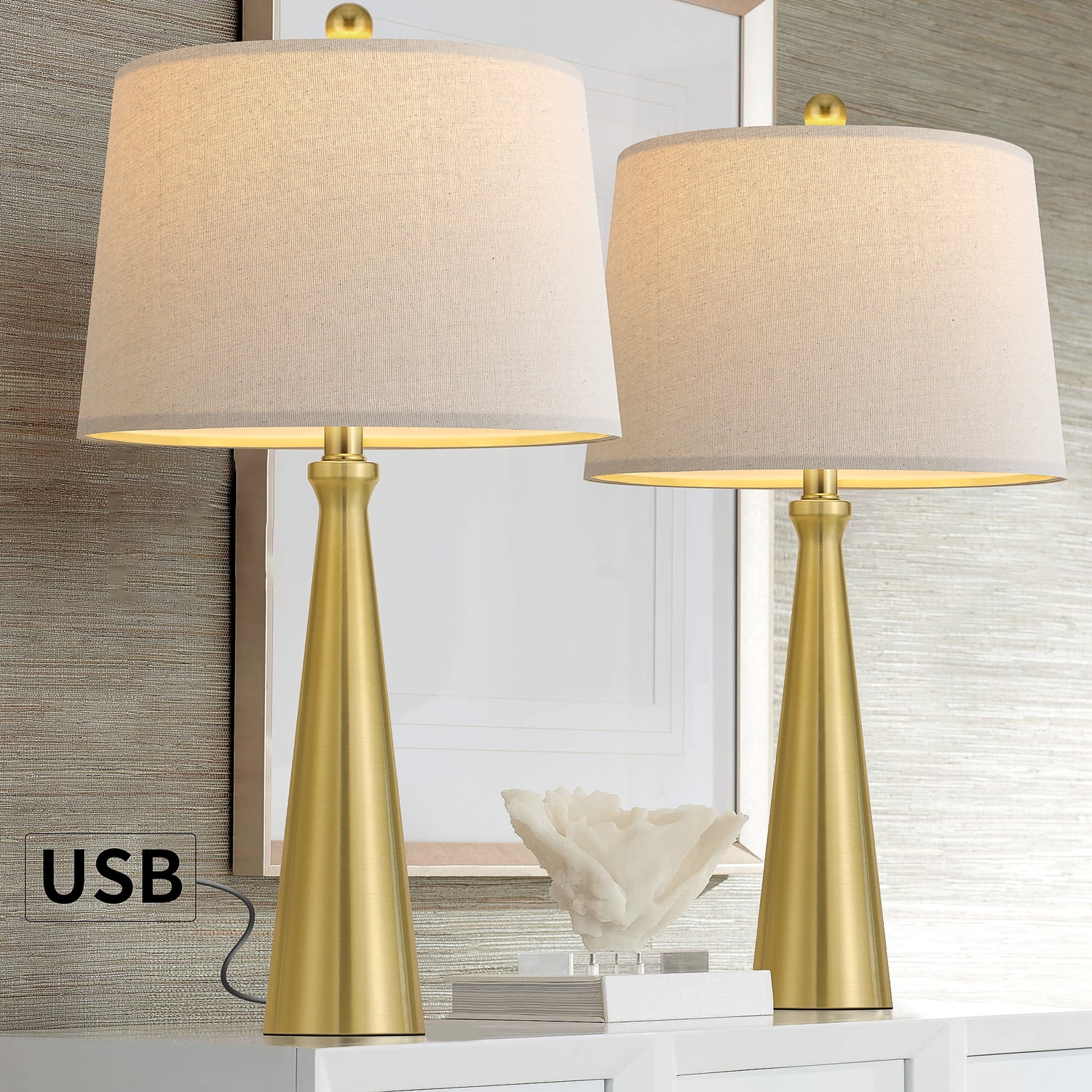 Oneach Gold Table Lamp Set of 2 for Living Room Nightstand Bedroom 25.8